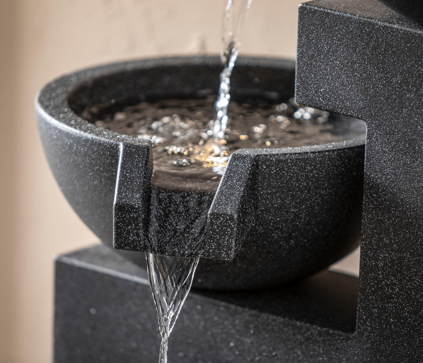 Dehner Samson Garden Fountain, Frost-Resistant Patio Fountain, Outdoor Fountain with LED Lighting, Approx. 100 x 54.5 x 54.5 cm, Polyresin, Black