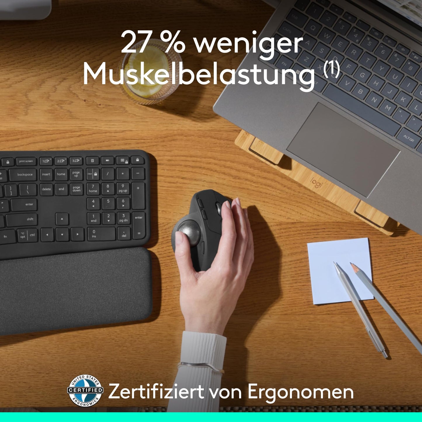 Logitech MX Ergo S Advanced kabellose Trackball-Maus, über USB-C wiederaufladbare kabellose ergonomische Maus mit Bluetooth und verschlüsseltem Dongle, 6 programmierbare Tasten, für PC/Mac - Graphit