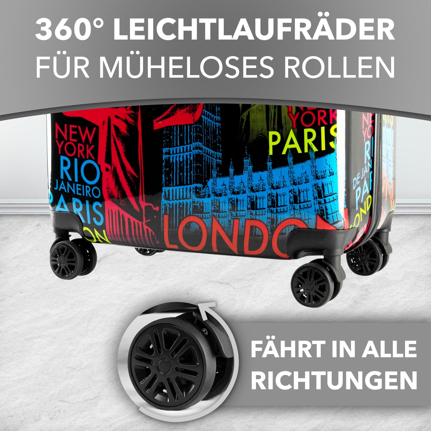 XONIC Design hard-shell suitcase with 360° smooth-running wheels & combination lock (ML-XL or set)
