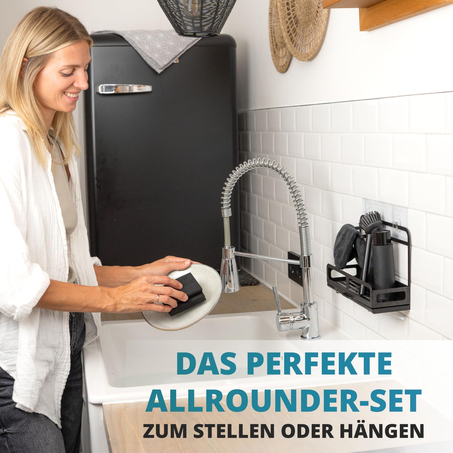HOMELYN Spülbecken Organizer Set aus Edelstahl inkl. Spülbürste mit Abtropfschale: Modernes Design