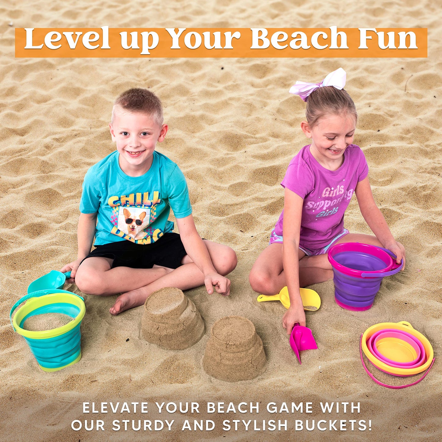 JOYIN Faltbares Strand Eimer-Set: Faltbare Sandspielzeug mit Netz-Rücksack für Kinder