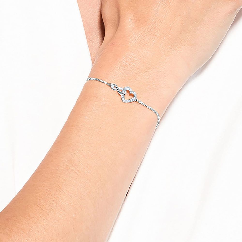 Swarovski 'Hyperbola' Rhodium-Plated Women's Bracelet: Infinity Symbol and Heart