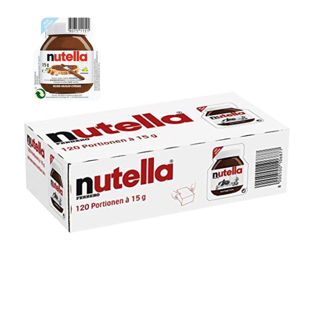 Nutella 'Ferrero' Brotaufstrich 120 x je 15g Mini-Format: 1,8kg Vorrat für Frühstücksbuffet