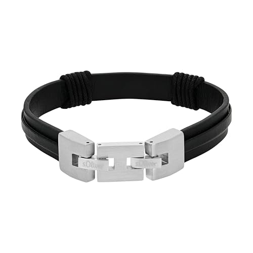 s.Oliver 'Infinity' leather-stainless steel bracelet for men in black (length: 20-21.5 cm)