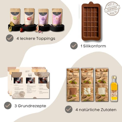Pure Xocolate DIY-Schoko-Kit | Set zum Schokolade selber machen inkl. Silikonform und Rezepten