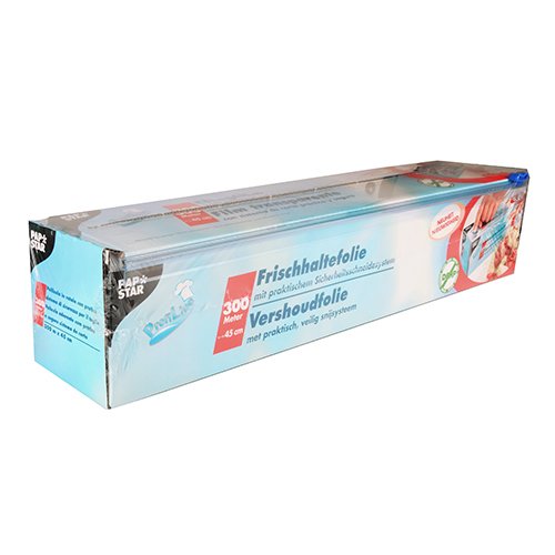 PAPSTAR cling film in folding box (300m x 45cm) with practical cutting system