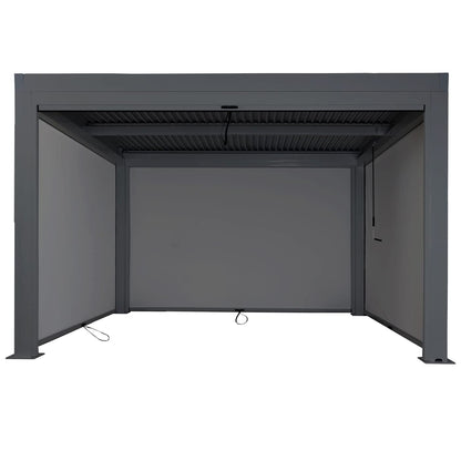 Pergola (HWC-L46) Garten-Lamellen-Pavillon mit Seitenwand-Rollo (3x4m): Sturmfest, Alugestell