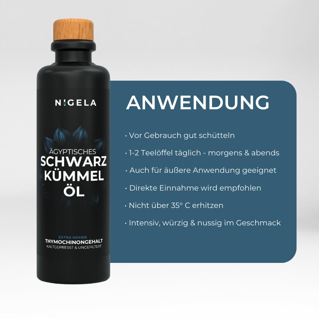 Nigela Organic Egyptian Black Seed Oil (200ml) with high thymoquinone content