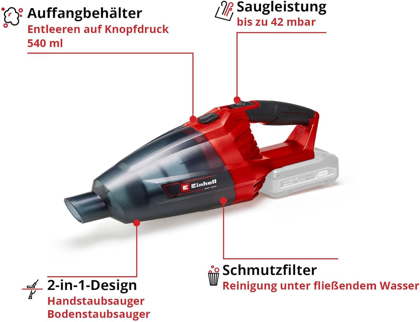 Einhell Akku-Handstaubsauger (TE-VC 18) Li-Solo Power X-Change ohne Akku und Ladegerät
