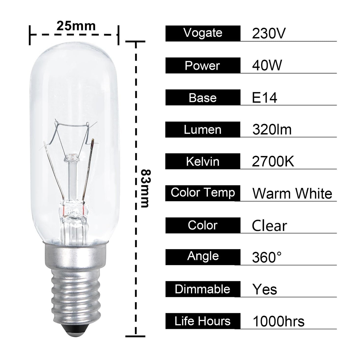 Comyan E14 light bulb (40W) for extractor hood - warm white 2700K, dimmable: 4 pieces