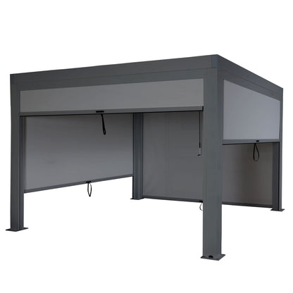 Pergola (HWC-L46) Garten-Lamellen-Pavillon mit Seitenwand-Rollo (3x4m): Sturmfest, Alugestell
