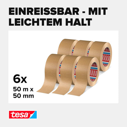 tesa parcel tape (brown): 6 rolls of 50m x 50mm, FSC-certified &amp; recycling-friendly