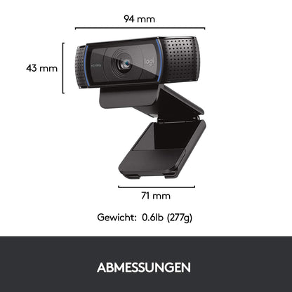 Logitech C920 HD PRO Webcam, Full-HD 1080p, 78° Sichtfeld, Autofokus, Klarer Stereo-Sound, Belichtungskorrektur, USB-Anschluss, Für Skype, FaceTime, Hangouts, etc., PC/Mac/ChromeOS/Android - Schwarz