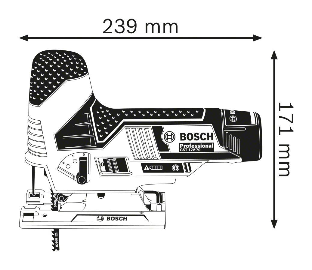 Bosch Professional Cordless Jigsaw GST 12V-70 incl. 2 saw blades without battery and charger