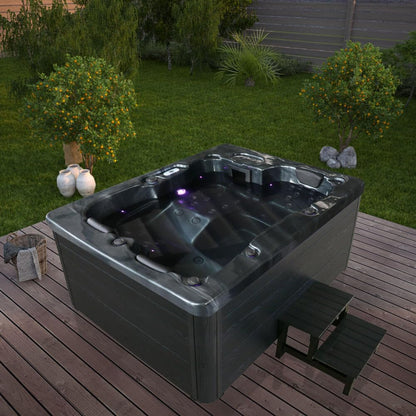 Home Deluxe Outdoor Whirlpool 'Black Marble Plus' with stairs and thermal cover: Heating, LED