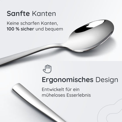 Deleca stainless steel cutlery set for 12 people (72 pieces): Dishwasher safe, silver table cutlery for home