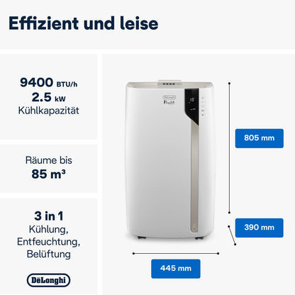 De'Longhi 'Pinguino PAC EX93' air conditioner with exhaust hose: Whisper Technology