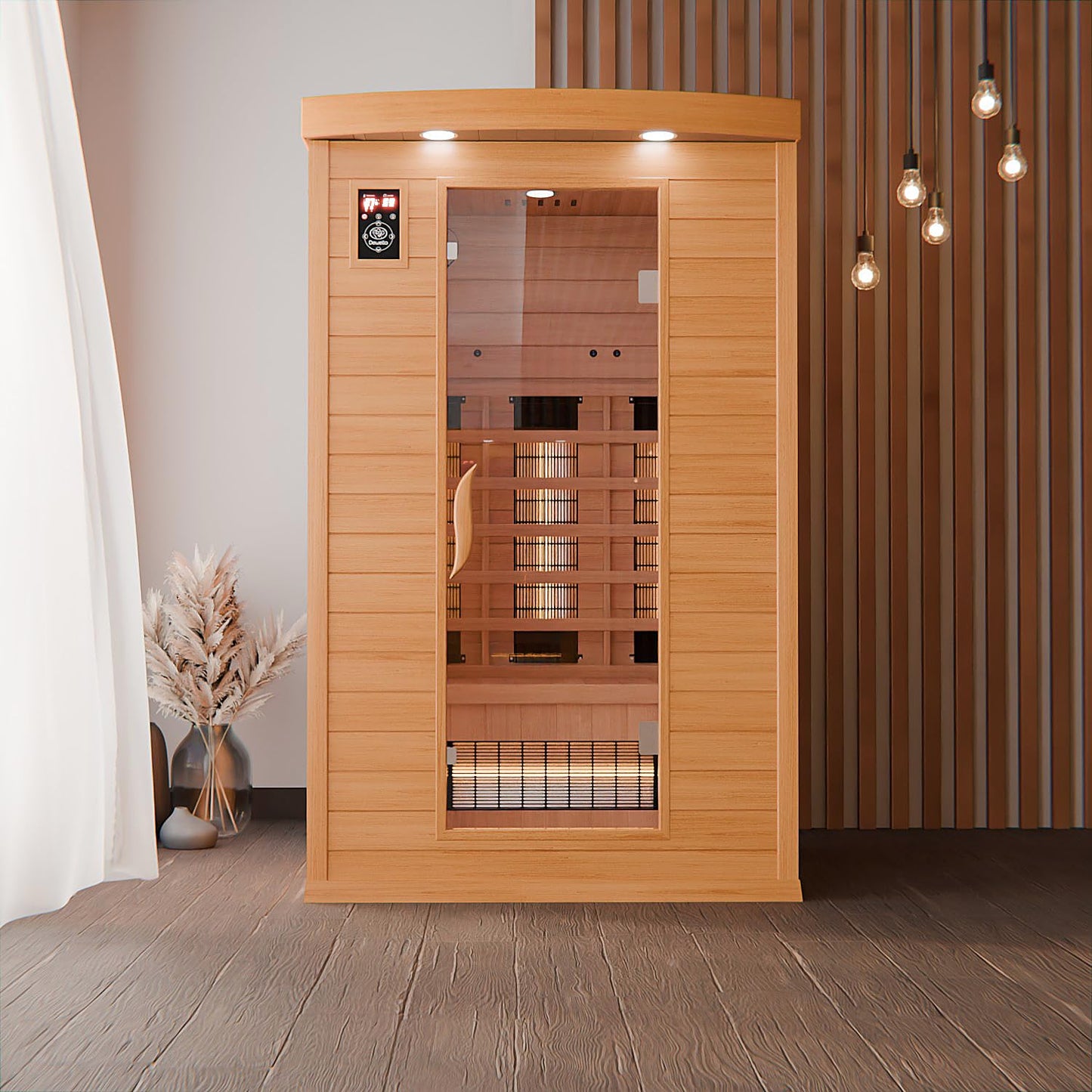 Dewello® infrared sauna 'Hyder' (115x105cm) for 1-2 people made of hemlock wood, LED, Bluetooth