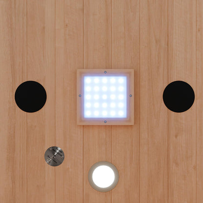 Dewello® infrared sauna 'Hyder' (115x105cm) for 1-2 people made of hemlock wood, LED, Bluetooth