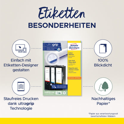 AVERY Zweckform (L4761-25) Binder Spine Labels (61x192mm) with Ultragrip: Self-adhesive, 30 Sheets