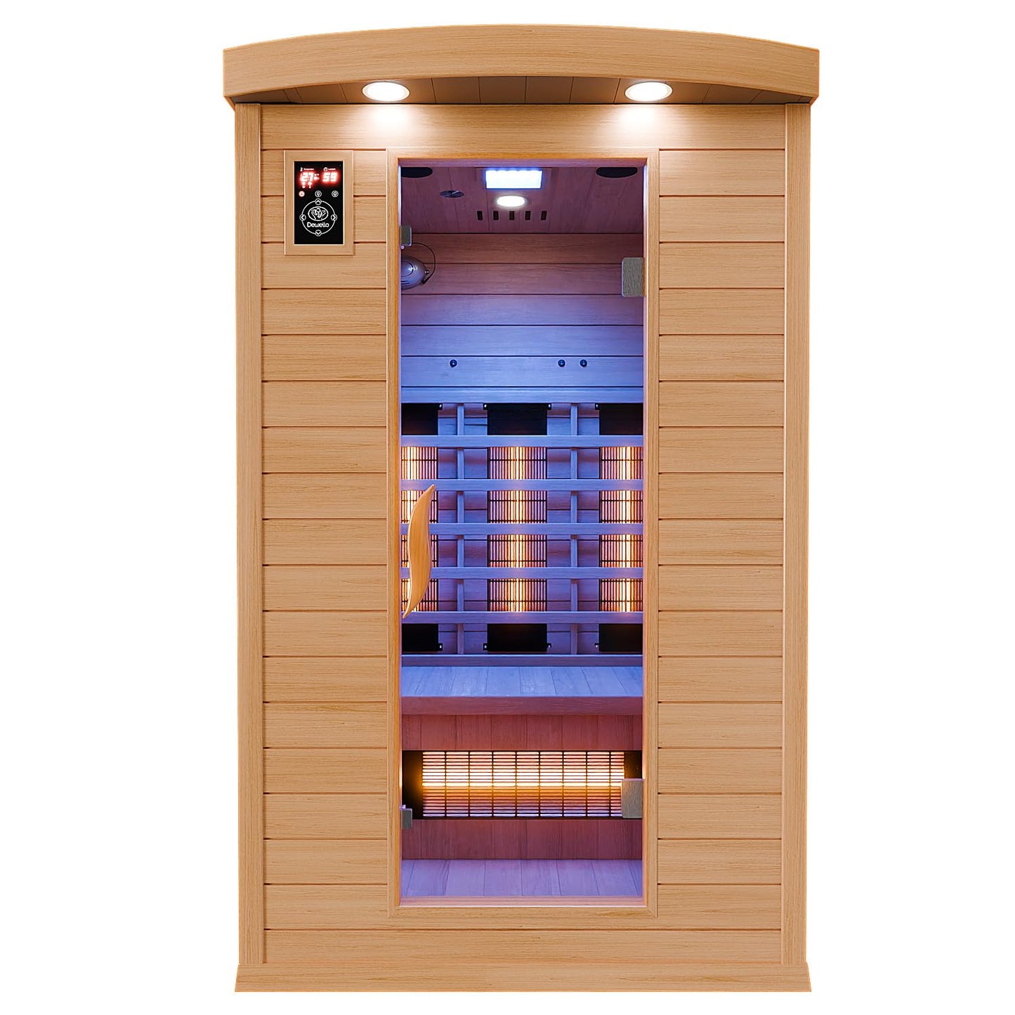 Dewello® infrared sauna 'Hyder' (115x105cm) for 1-2 people made of hemlock wood, LED, Bluetooth
