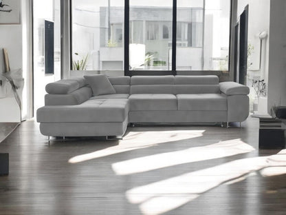 3-Sitzer L-Form Ecksofa mit Schlaffunktion 'PASTI' Eckcouch für Wohnzimmer (Hellgrau, Ottomane Links)