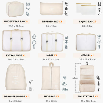WECUTE Koffer Organizer-Set (11-teilig): Wasserdichte Reise-Kleidertaschen (Khaki)