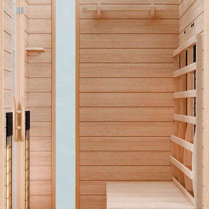 Dewello® infrared sauna 'Hyder' (115x105cm) for 1-2 people made of hemlock wood, LED, Bluetooth