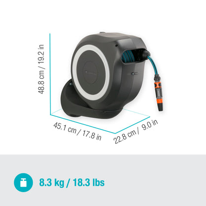 Gardena Wall-Mounted Hose Box RollUp M 20 m: Flexible irrigation for medium-sized gardens, pivoting hose reel, with wall bracket, system components and sprayer including 20 m Gardena hose (18612-20)