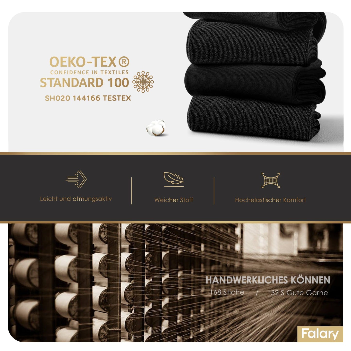 FALARY Baumwolle Herrensocken in Schwarz | Atmungsaktive Business Socken (12 Paar)