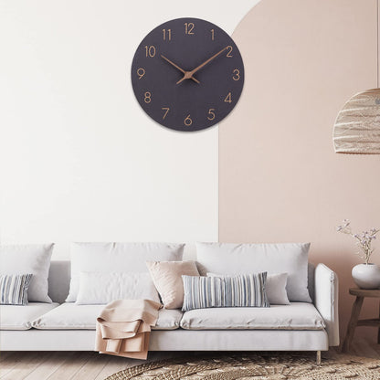 Holz Quarz-Wanduhr (30cm) ohne Tickgeräusche für Wohnzimmer, Küche: Batteriebetrieben
