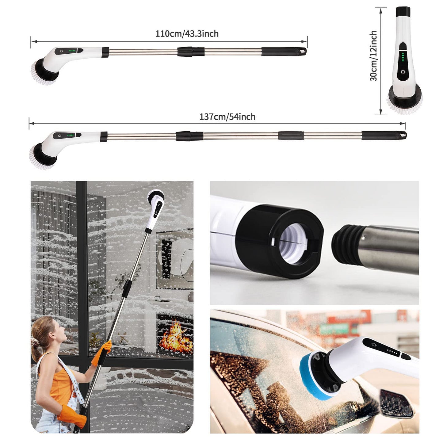 Electric cleaning brush with 8 drill brush heads &amp; adjustable handle