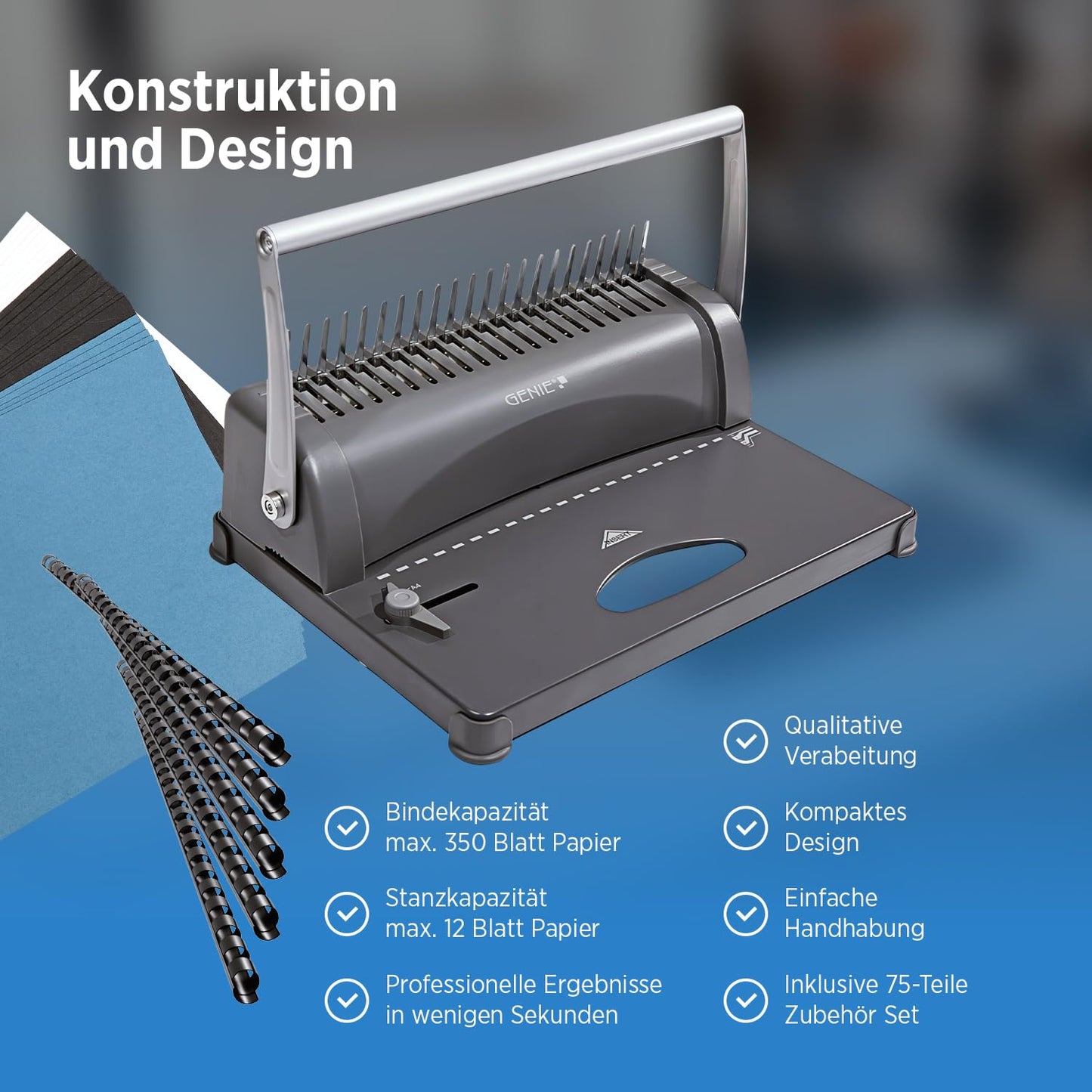 Genie (CB 850) punch and spiral binding machine including 75-piece accessory set