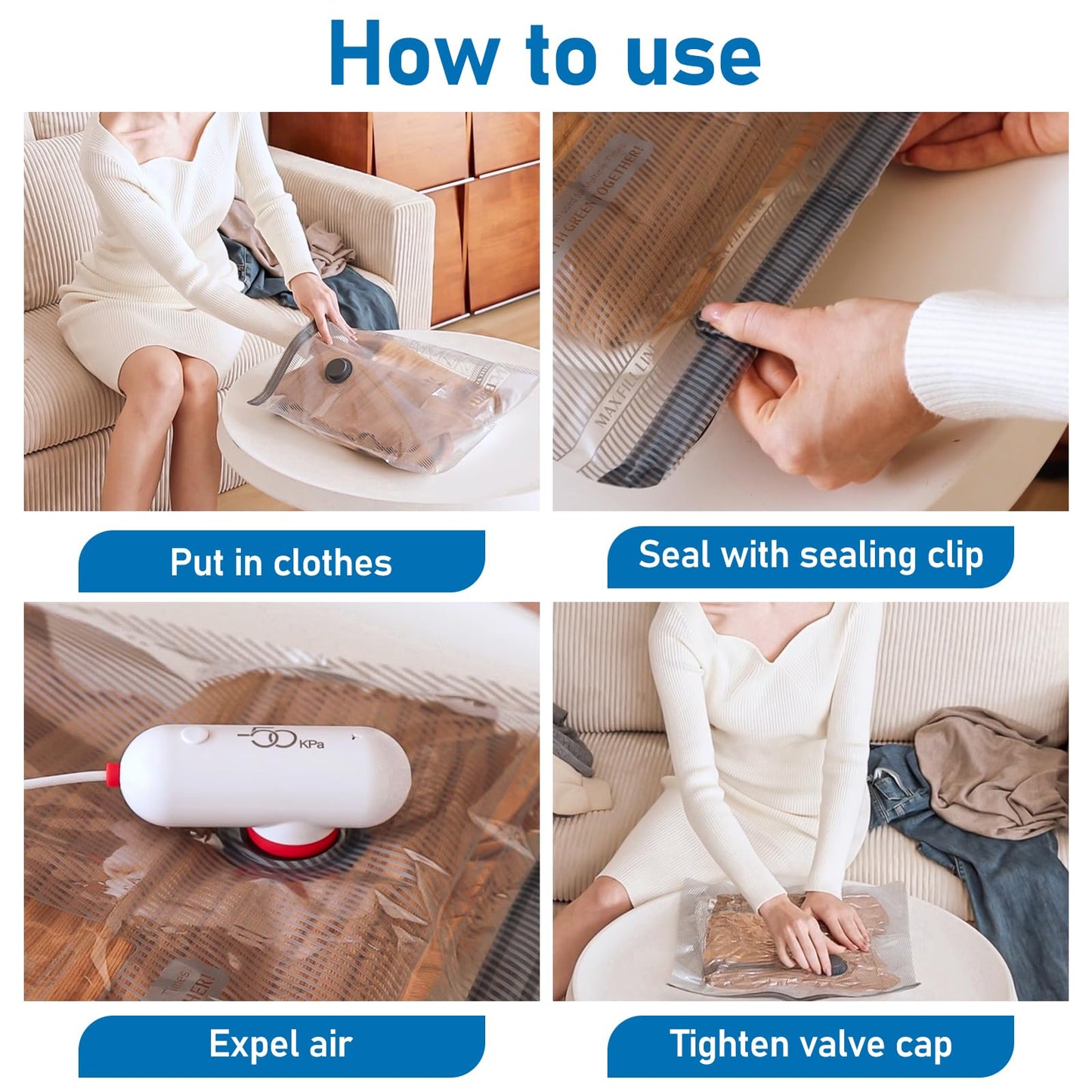 Vacuum Bags for Clothes with USB Electric Pump (9 Pack): Reusable for Travel
