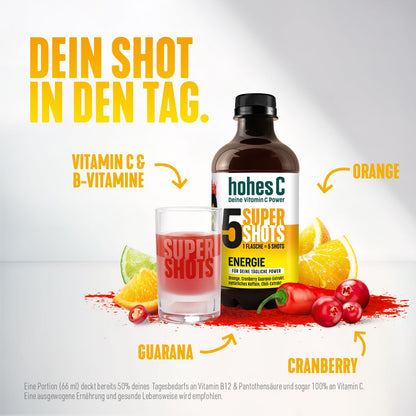 hohes C Super Shots Energy (3x 330ml): Vegan, no added sugar &amp; preservatives