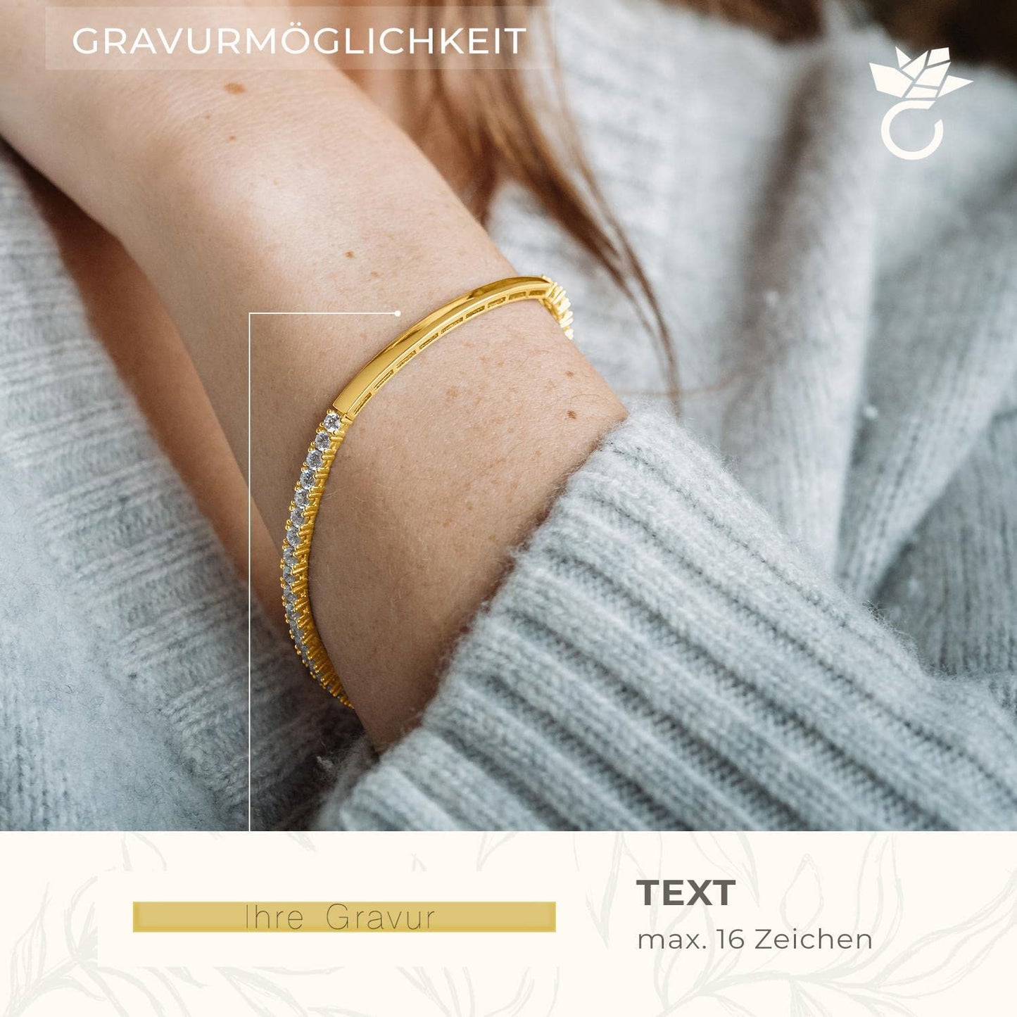 AMOONIC women's bracelet (gold-plated) with engraving &amp; zirconia stones for gift
