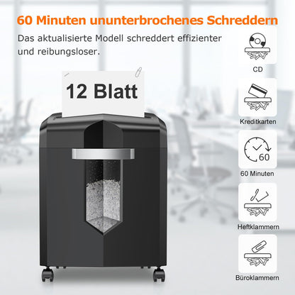 Bonsaii 12-Sheet Cross-Cut Paper Shredder, 60-Minute Runtime, High-Performance Shredder for Home Office, P4 Micro-Cut Paper Shredder with 4 Rollers &amp; 16L Bin (C266-B)