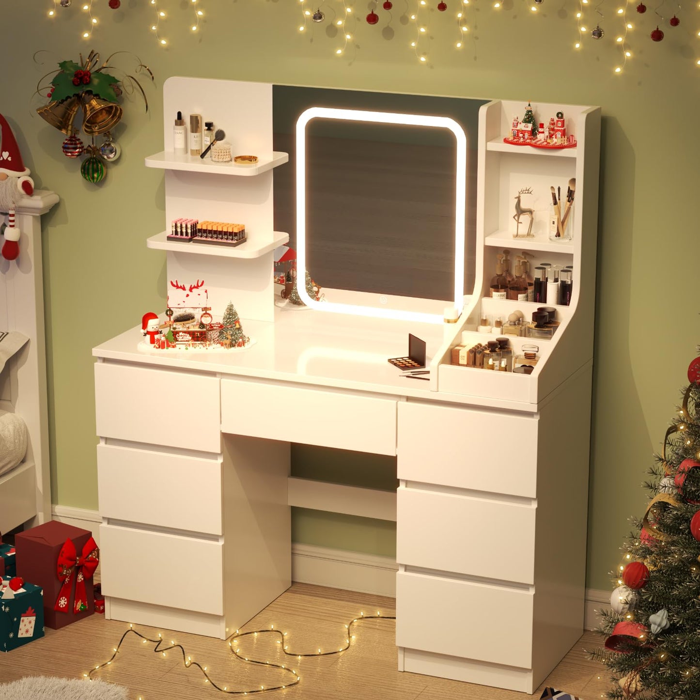 TRIUMPHKEY dressing table with LED lighting | 7 drawers, touch mirror