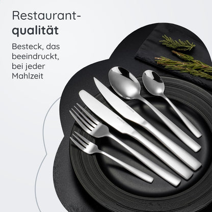 Deleca stainless steel cutlery set for 12 people (72 pieces): Dishwasher safe, silver table cutlery for home
