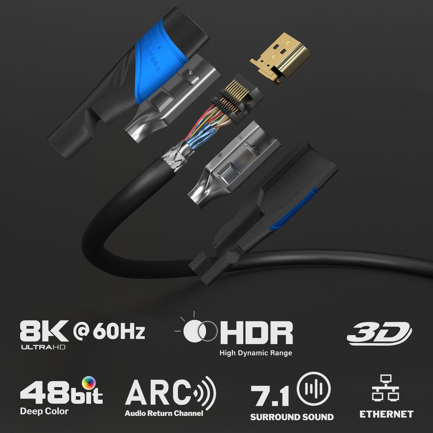 KabelDirekt 4K &amp; 8K High Speed HDMI Cable with Ethernet (1m): Designed in Germany