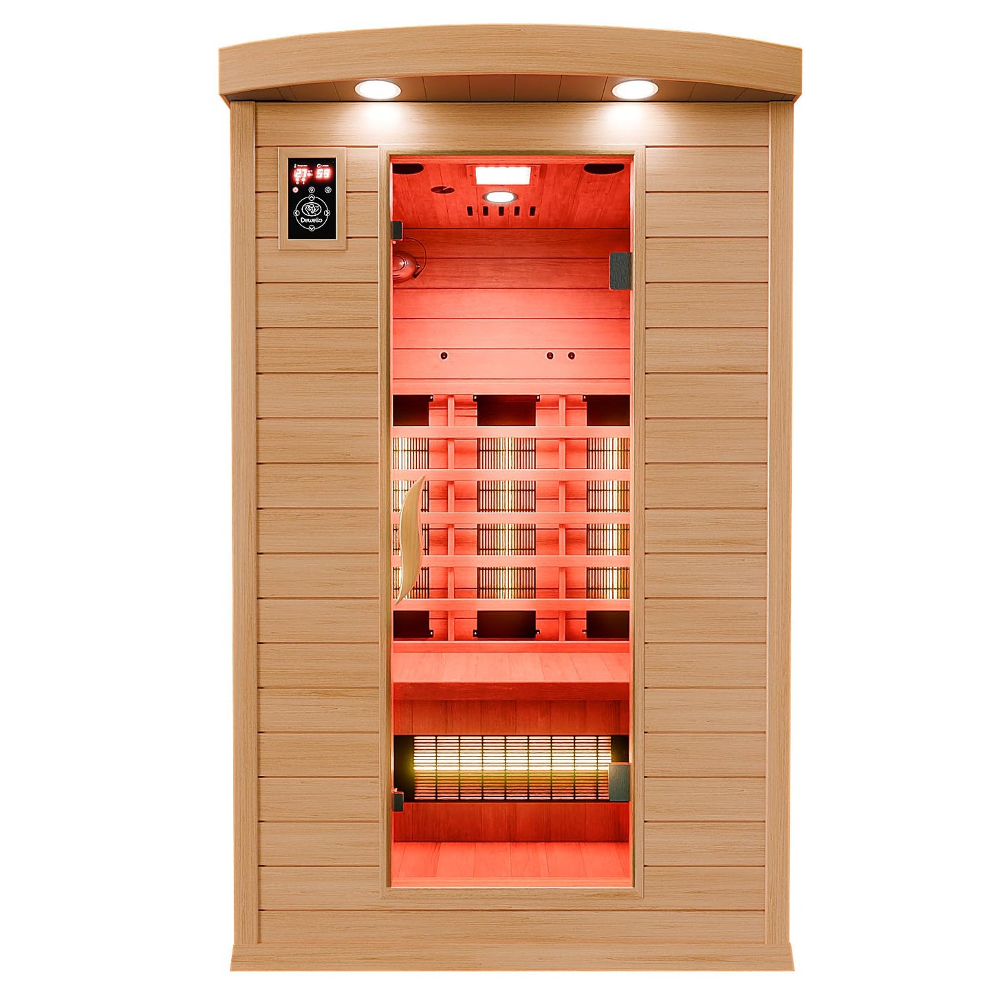 Dewello® infrared sauna 'Hyder' (115x105cm) for 1-2 people made of hemlock wood, LED, Bluetooth
