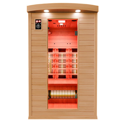 Dewello® infrared sauna 'Hyder' (115x105cm) for 1-2 people made of hemlock wood, LED, Bluetooth