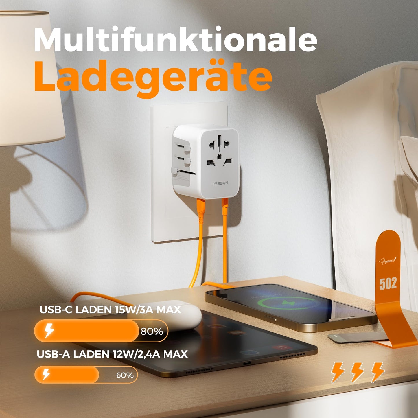 TESSAN Universal Reiseadapter mit 3 USB-A und 1 USB-C: Internationaler Steckdosenadapter