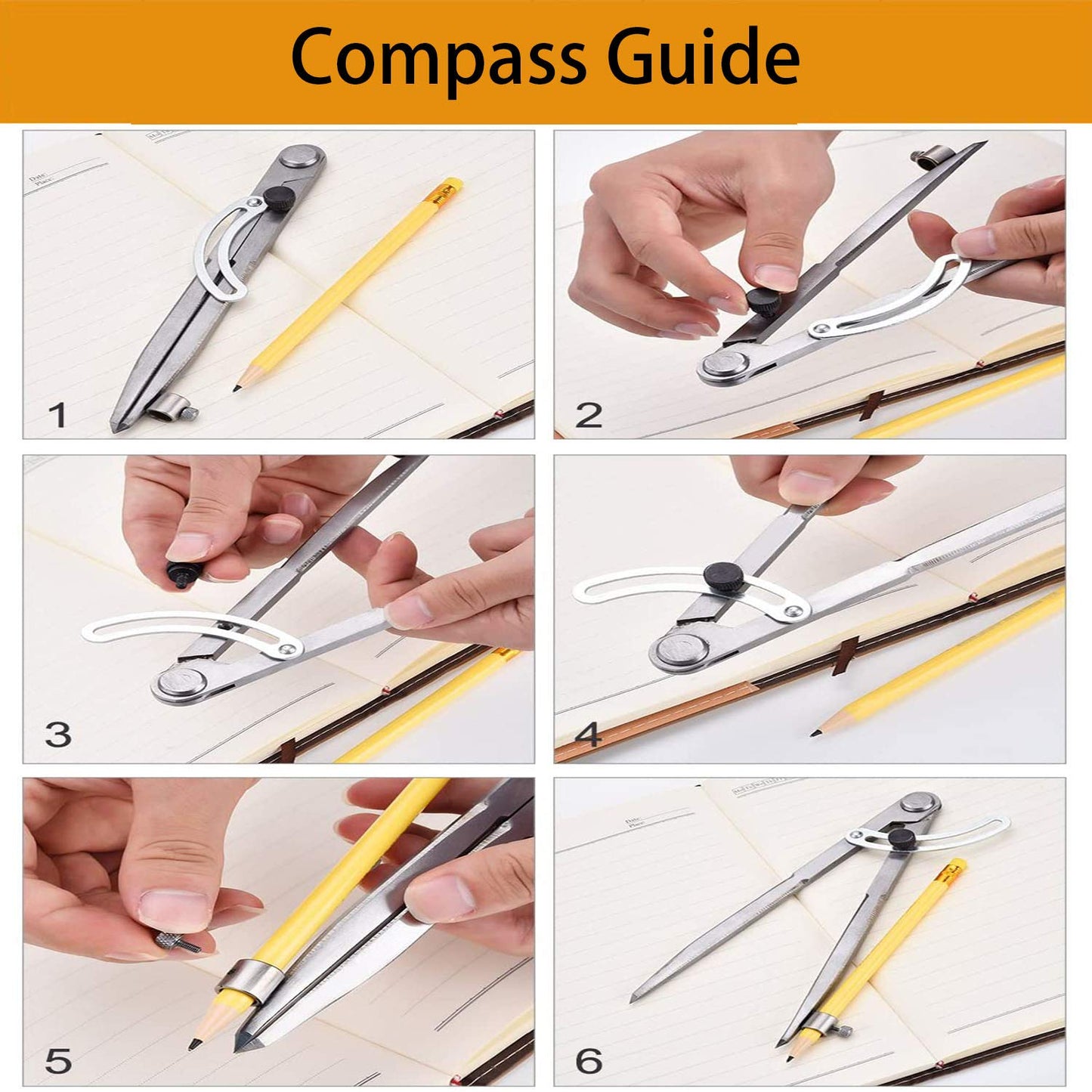 Compass with pencil holder for drawing circles (20cm) for metalworking &amp; leatherworking
