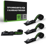 4x tensioning straps with padding for all bike racks (40cmx20mm): 200kg load capacity for roof racks