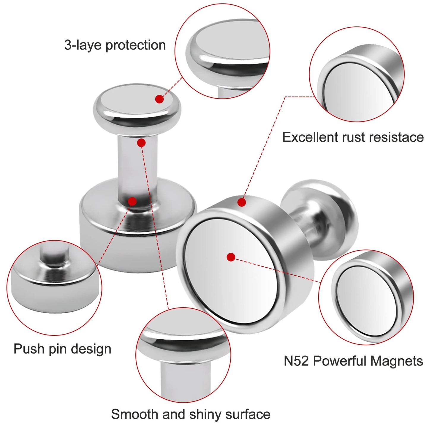 Strong multi-purpose magnets (18 pieces) for whiteboard, pinboard, refrigerator