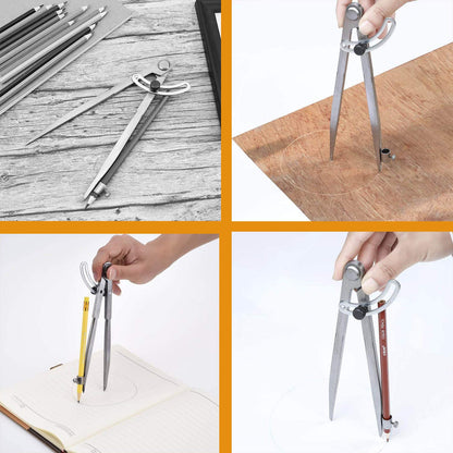 Compass with pencil holder for drawing circles (20cm) for metalworking &amp; leatherworking