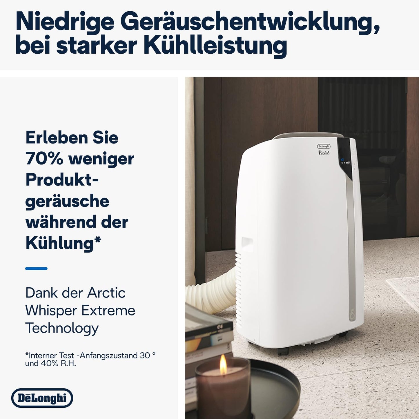 De'Longhi 'Pinguino PAC EX93' air conditioner with exhaust hose: Whisper Technology