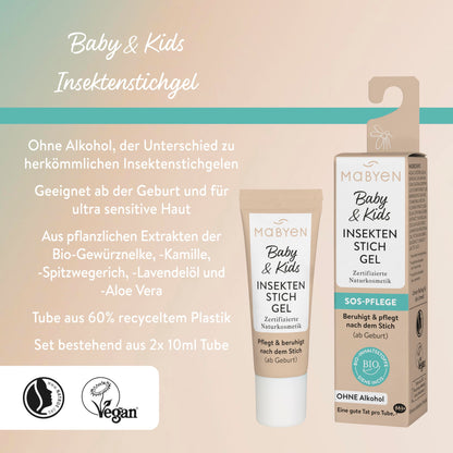 Mabyen Baby &amp; Kids Summer Protection Set (2-piece): Sunscreen SPF 50 + Insect Bite Gel | From birth, Vegan