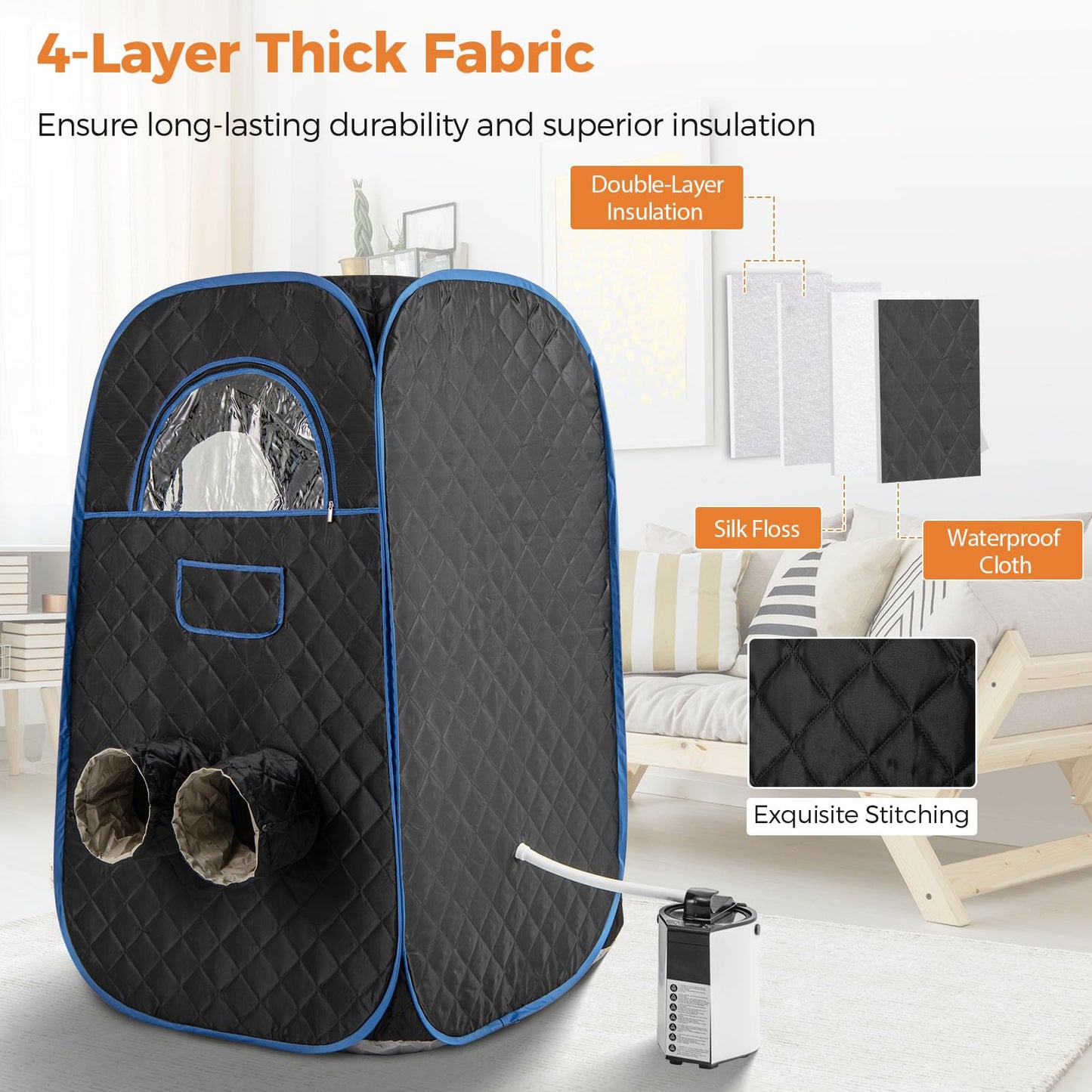 HOMASIS Steam Sauna for Home with Remote Control, Folding Chair &amp; Foot Massager (Black)